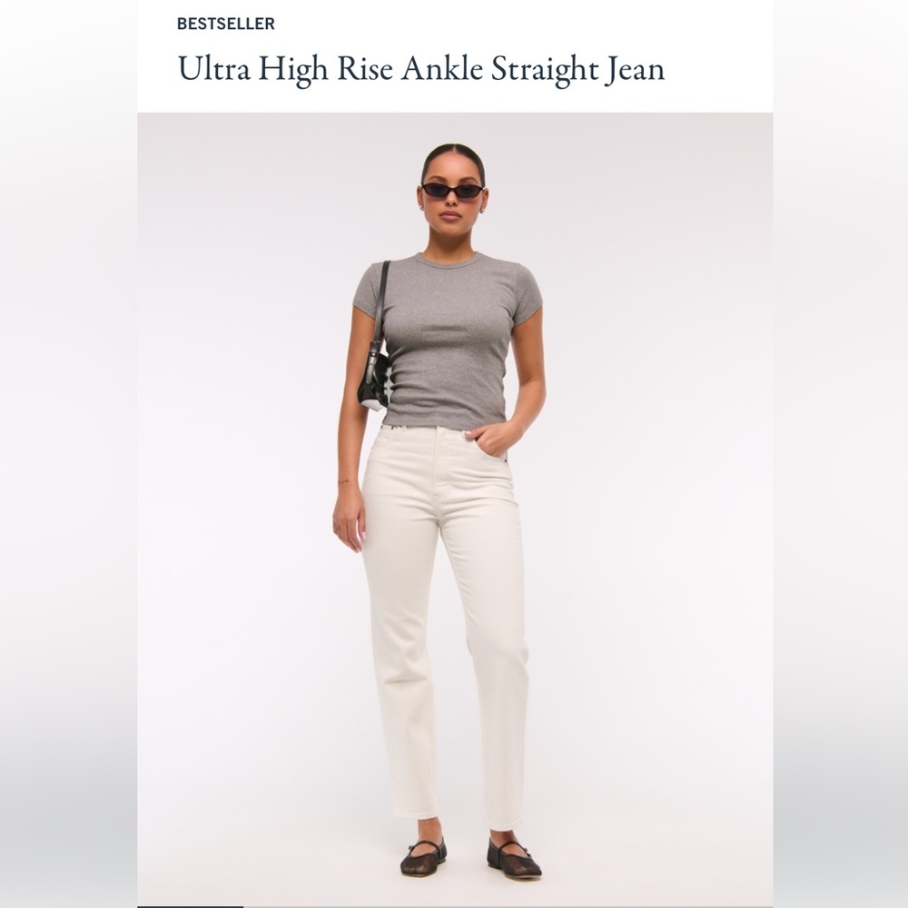 Abercrombie Ultra High Rise Ankle Straight Cream Jeans